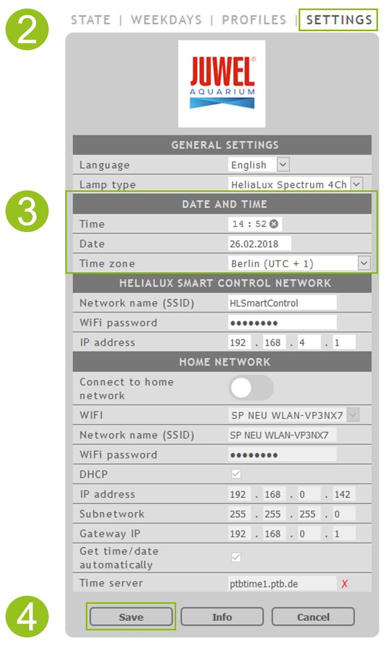 Impostazione della data e dell ora 1. Stabilire la connessione tramite l'interfaccia utente dell'helialux SmartControl.