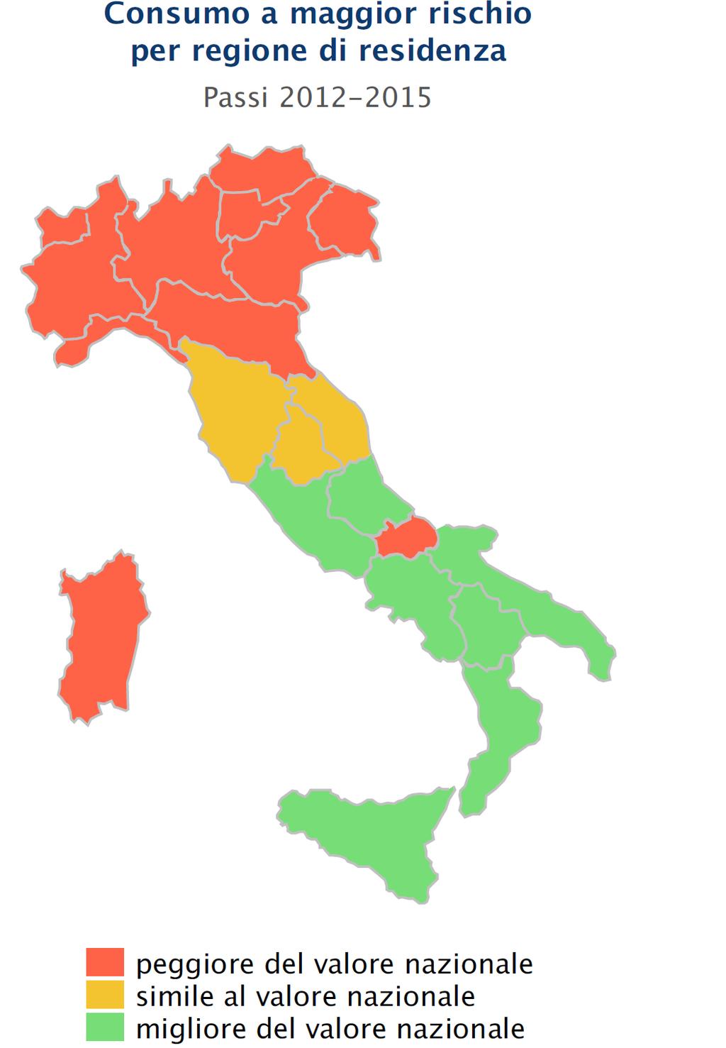 Nella Regione Piemonte, nel periodo 11-14, la percentuale di bevitori a maggior rischio è risultata del 18, mentre, nello stesso periodo, nel Pool di ASL partecipanti alla Sorveglianza Passi in