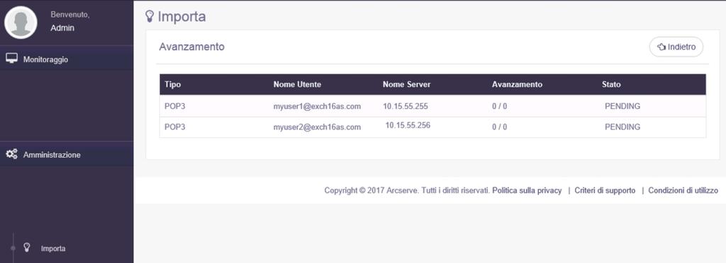 base al volume della casella di posta e alla velocità di rete. Il processo di importazione è completo.