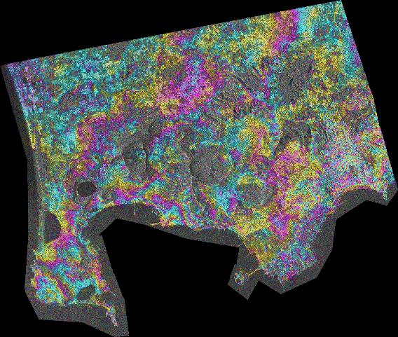 Figura 67. A sinistra interferogramma TerraSAR-X (StripMap; orbite ascendenti) mentre a destra la corrispondente mappa di deformazione.