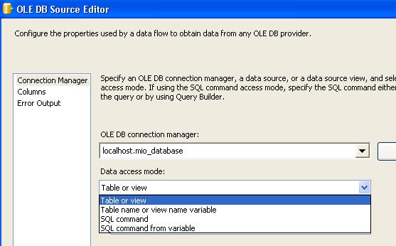 Database and data mining group, Data Flow Source: Sorgente OLE DB (2) Selezionare la connessione verso la base di dati che si vuole utilizzare Se la connessione non esiste crearne una nuova