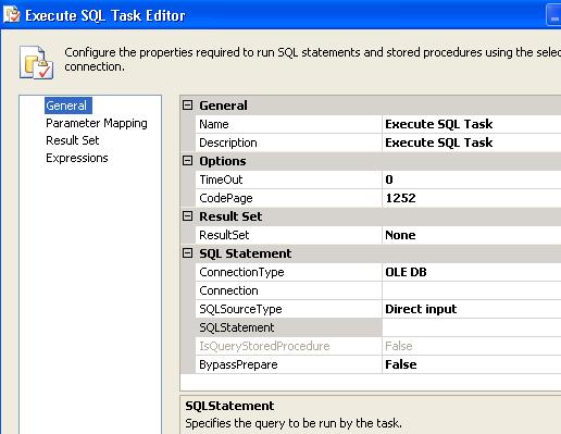 Database and data mining group, Control flow: Execute SQL Task Execute SQL Task permette di eseguire uno script SQL Usato generalmente per Creare tabelle Cancellare dati Inserire