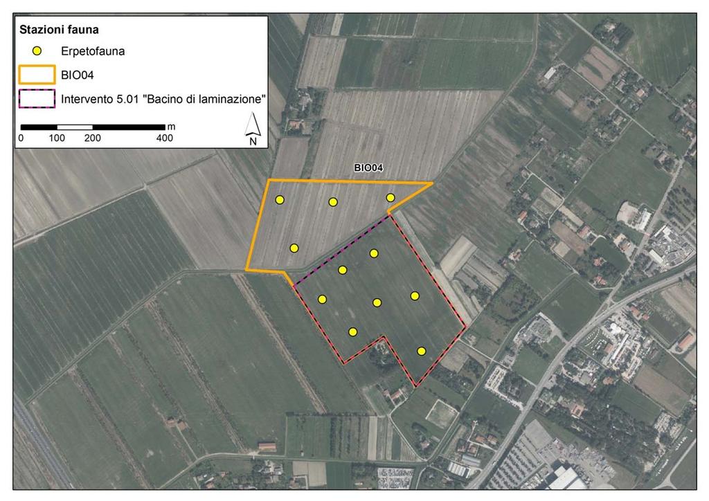 Figura 4-3 Ubicazione delle stazioni di monitoraggio delle specie di erpetofauna. Tabella 4-2 Elenco delle stazioni di monitoraggio delle specie di fauna.