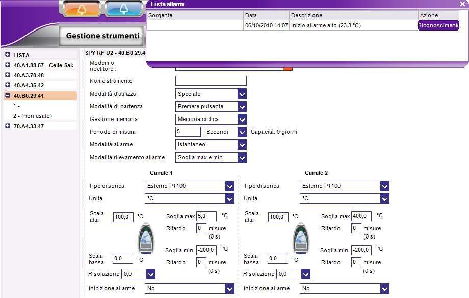 Sono disponibili sette tipi di allarme: - contatto ON/OFF del ricevitore modem cui è possibile collegare una sirena, un combinatore telefonico - allarme sonoro PC - modulo d allarme remoto Spy Alarm