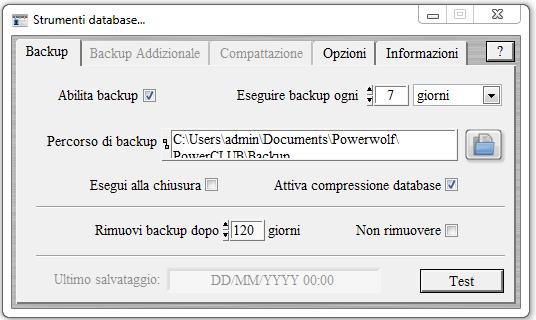 dati, come mostrato di seguito: La funzione Parametri di backup consente di programmare i parametri per eseguire il backup periodico dei dati.