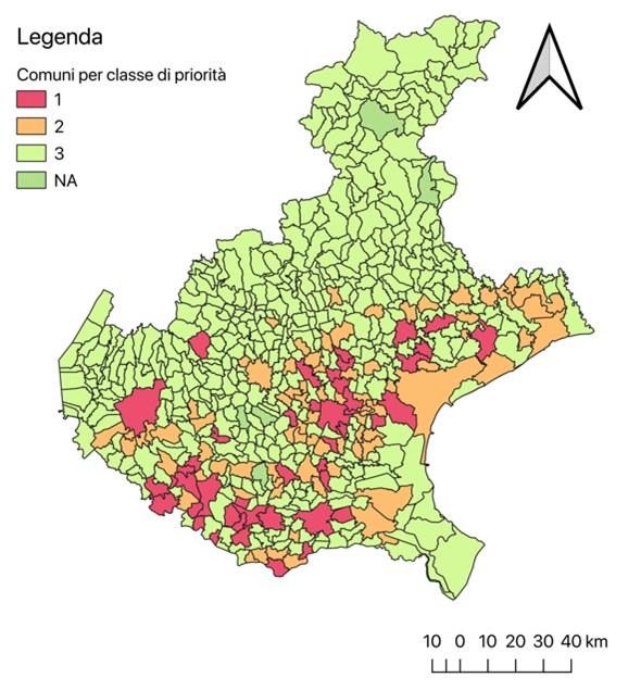 Figura 4 Comuni individuati dal Piano Regionale di Disinfestazione Straordinaria per classe di priorità MATERIALE INFORMATIVO Per la popolazione Misure di prevenzione dal rischio di puntura - all