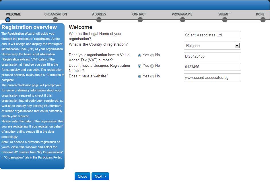 Registration Wizard: