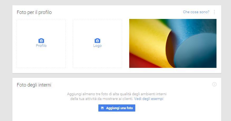 Per iniziare carica foto profilo, logo e copertina Segui i suggerimenti delle Gallery (interni, esterni,