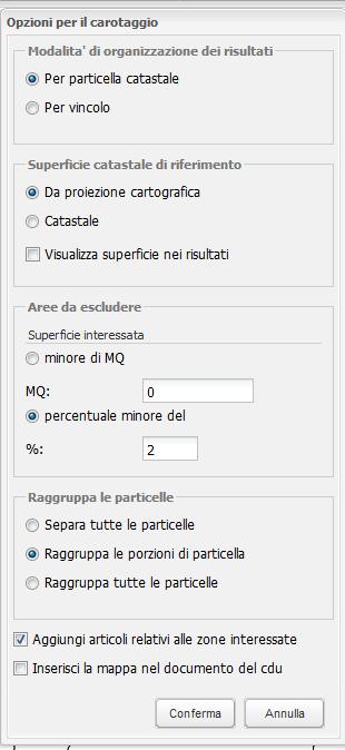 Cliccando sul bottone della barra degli strumenti del CDU viene mostrata la finestra per l inserimento dei parametri di ricerca delle particelle.