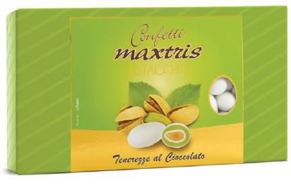 28 29 MAXTRIS PERA E CANNELLA cioccolato bianco al gusto di pera e cannella, Toasted almond in white pear and cinnamon flavored chocolate, in a thin layer of sugar.