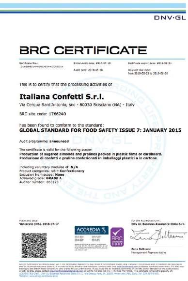 con le prescrizioni contenute nelle norme negli standard BRC FOOD e IFS FOOD.