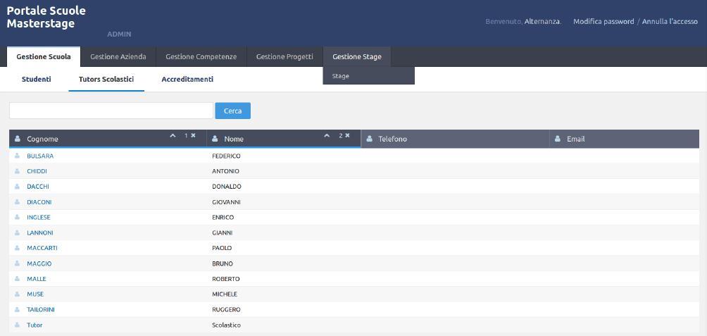 05_asl_tsco Per ogni singolo nominativo è prevista una scheda con tutti i dati