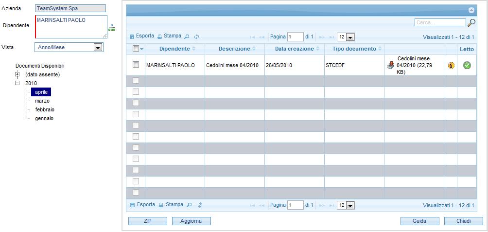 Console Dipendente Consultazi one Questa funzione permette all utente di navigare per tutti i documenti (i propri ed eventualmente quelli relativi agli utenti subalterni in base all organigramma