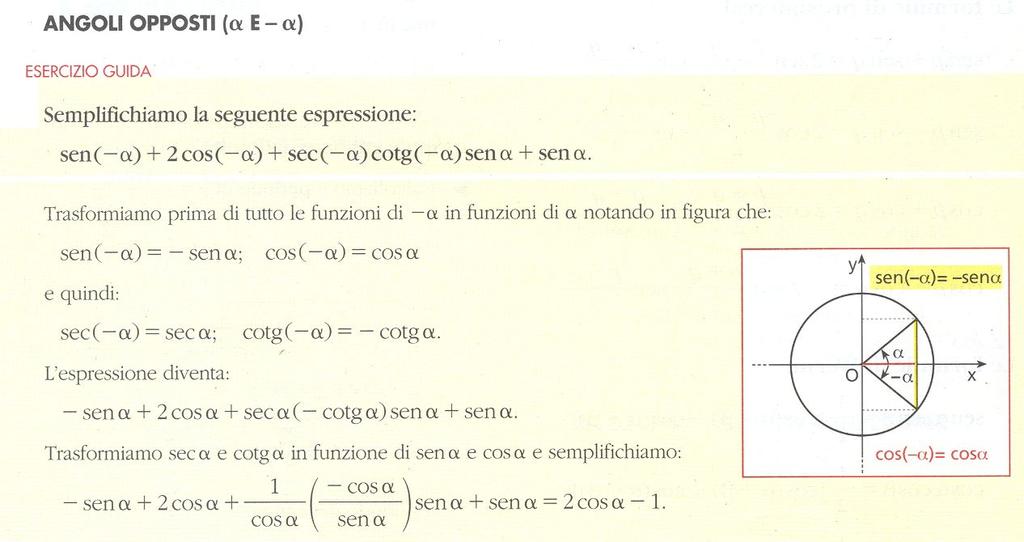 ESERCIZI angoli opposti (α e α) Semplificare la seguente