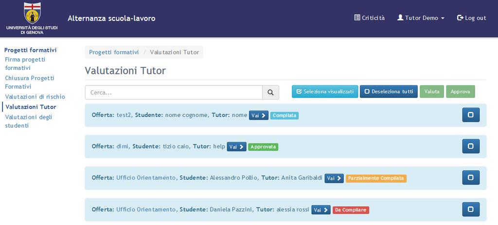 Gli utenti non registrati sul sistema (studenti e tutor scuola) ricevono una email contenente un link da seguire per poter effettuare la valutazione, il quale non sarà più valido dopo aver espresso