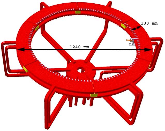 2) Costruzione del catodo "parziale", ovvero: struttura in rame di supporto del catodo adatta per l'inserzione dei moduli in Molibdeno (vedi Fig. 6); Fig.