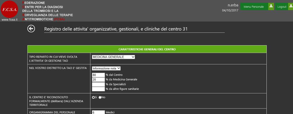 fonte Registro delle attività organizzative, gestionali e cliniche del Centro obbligo di