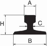 Rotaia ferroviaria Vignola Designazione H (altezza) A (fungo) B (base ) C (anima) Peso Kg/m S24 115 53 90 10 24,4 S26/26 AFNOR 110 50 100 10 26 30 AFNOR 49 E EN136741 50 E5 EN136741 60 E1 EN136741