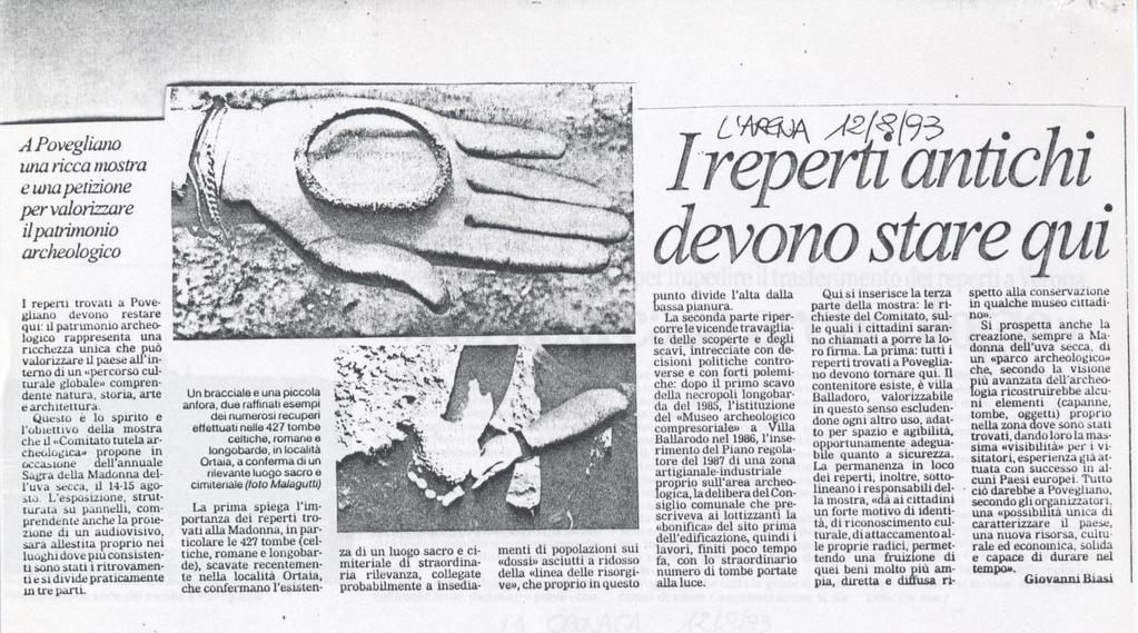 Giornale l Arena del 12 0gosto 1993 Giornale l Arena