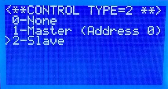 Con le frecce su e giù spostiamo il cursore a fianco della scritta Control Type e premiamo Enter Figura 72 - Menu MASTER/SLAVE Con le frecce su e giù