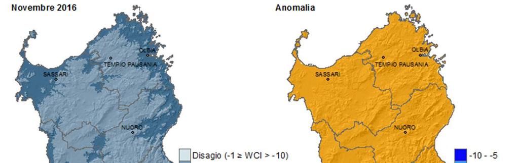 Indici di interesse zootecnico Wind Chill index (WCI) Il WCI medio e la media delle minime del WCI hanno fatto registrare condizioni decisamente meno critiche rispetto al dato medio ventennale,