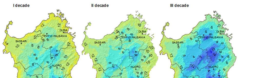 Nelle tre decadi si osserva un andamento decrescente dalla I alla III del mese (Figura 2).