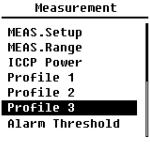 7.3 Misura Nel menù Measurement ci sono 13 opzioni di menù. Con i tasti e è possibile scegliere e selezionare le opzioni, e con il tasto Invio si passa al successivo livello del menù. 7.3.1 Configurazione di misura Il menù Measurement Setup è il menù più importante per la misura.