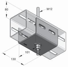 Supporto CENTUM Per profi li tipo: XL 100, XL 120 e XL 200 Materiale: Acciaio Applicazione: Sospensione di Profi li CENTUM Tipo materiale: S235JR con barre fi lettate Finitura: Pezzo