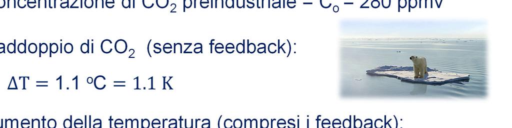 L effetto serra antropico 1. Concentrazione di CO 2 preindustriale = C o = 280 ppmv 2.