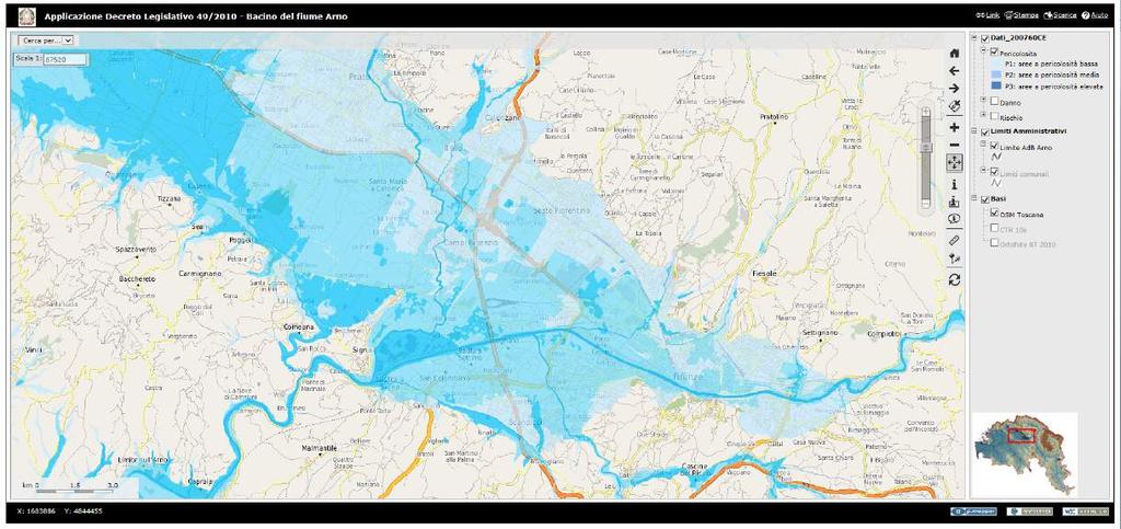 Mappa di PERICOLOSITÀ: zonazione Autorità di Bacino del Fiume Arno Probabilità Alluvioni Frequenti con elevata probabilità di accadimento Alluvioni Poco Frequenti con