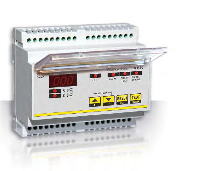 Serie RIR50 SORVEGLIATORI DI RESISTENZA D ISOLAMENTO VERSIONI PER LINEE ca MAX 500 V FORTEMENTE DISTORTE CON PRESENZA DI COMPONENTI ARMONICHE E/O COMPONENTI CONTINUE GENERALITA MODELLI Dispositivo