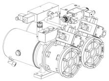 APPLICATION EXAMPLE P82 pneumohydraulic pump with Cetop3 manifold, B863 oil-oil intensifier and doublecoil 4/3 oil solenoid valve.