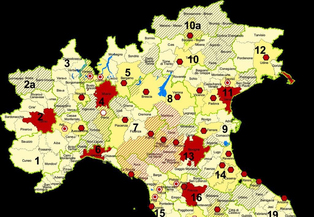 IL DISEGNO STRATEGICO: Le piattaforme regionali della Società Geografica Italiana (2015) 1 Aggregazione Sistemi Locali Piattaforme regionali Numerazione piattaforma Aree metropolitane Polarità urbane