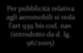 Codice della navigazione Non previsione di un sistema di pubblicità per la locazione di nave Per pubblicità relativa agli aeromobili si veda l art 939 bis cod. nav. (introdotto da d.