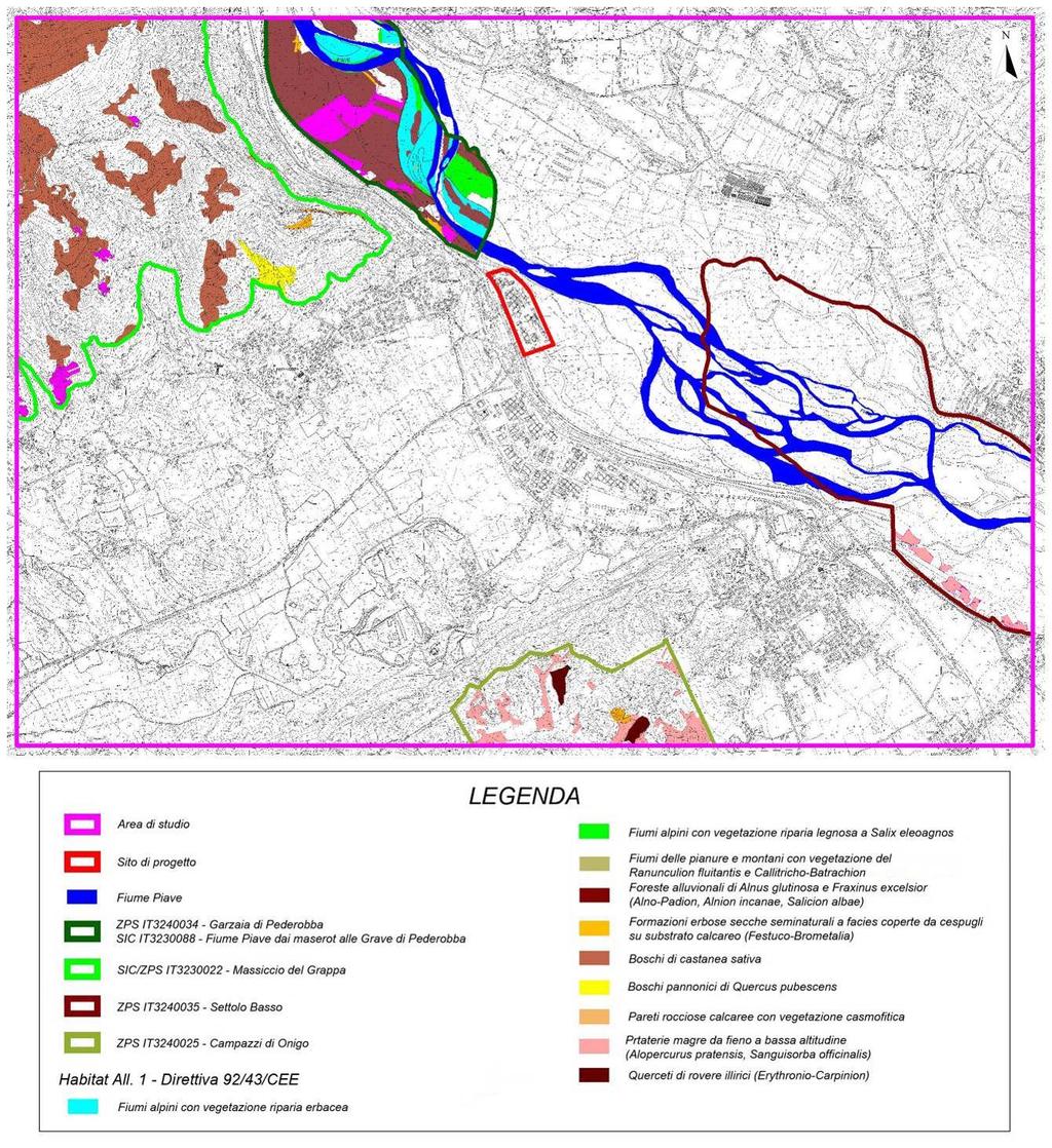 Figura 11: Localizzazione degli habitat di interesse comunitario presenti nell area di indagine.