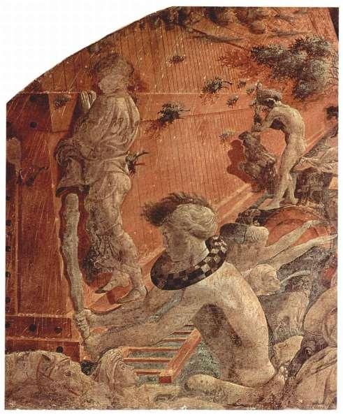 Paolo Uccello, Diluvio Universale (particolare raffigurante uomini e animali in balia della