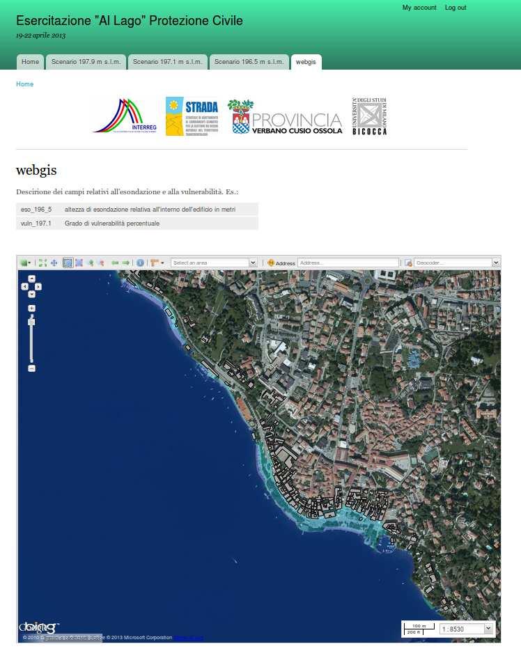 SEZIONE DINAMICA Il WebGIS Il Web-GIS per le diverse altezze di esondazione previste dal Centro Funzionale di ARPA, consente all operatore di: Il WebGIS selezionare e interrogare