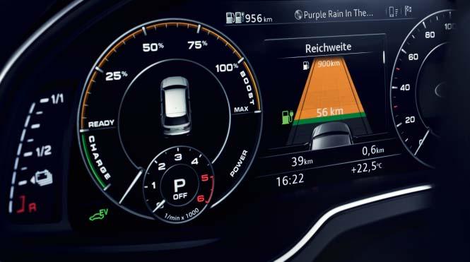I servizi Audi connect e-tron¹ sviluppati appositamente per la vettura offrono inoltre il massimo comfort di comando grazie alla gestione semplice di ricarica e