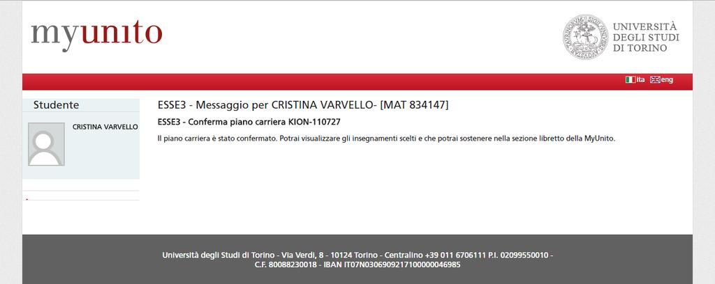 NOTA: tutti gli esami inseriti nel piano carriera sono ora inclusi anche nel tuo Libretto esami