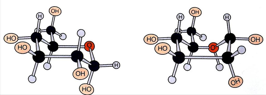Per i monosaccaridi che formano un ciclo a 6 atomi (forma piranosica), le proiezioni di Haworth non rappresentano in maniera corretta la reale struttura tridimensionale; infatti abbiamo 2