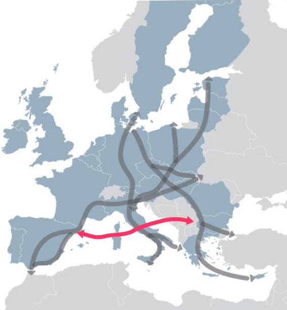 E necessario sviluppare un asse trasversale intermodale che permetterebbe di ridurre il traffico su gomma, lungo il Corridoio V (Mediterraneo),