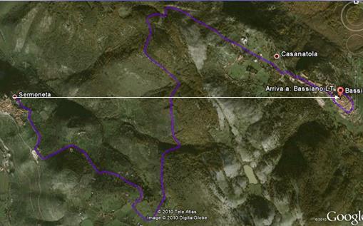 8 Traiettoria e spostamento Se vado da Sermoneta a Bassiano passando per la salita dell Ammazzacane la traiettoria è quella rappresentata dalla linea viola (8,8 km) (fig.