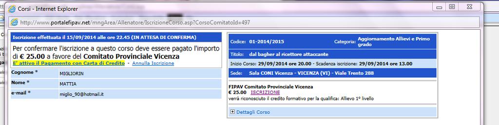 4 A questo punto si può procedere al pagamento dell aggiornamento. Cliccare su Pagamento e seguire le indicazioni inserendo i propri dati per il pagamento con carta di credito.