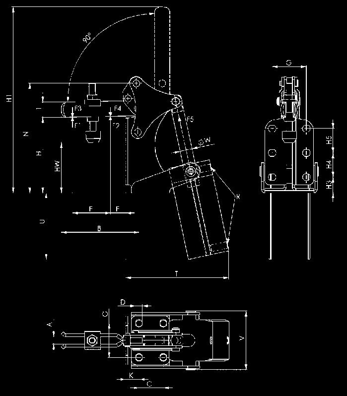 o = forze di bloccaggio massime raggiungibili a 6 bar. = Consumo d aria compressa per una corsa di chiusura e apertura in dm³ a 6 bar.