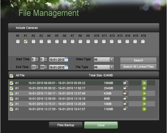 Gestione dei file Ricerca dei file registrati Nel menu File Management (Gestione File) è possibile ricercare i file precedentemente registrati. Per ricercare i file registrati: 1.