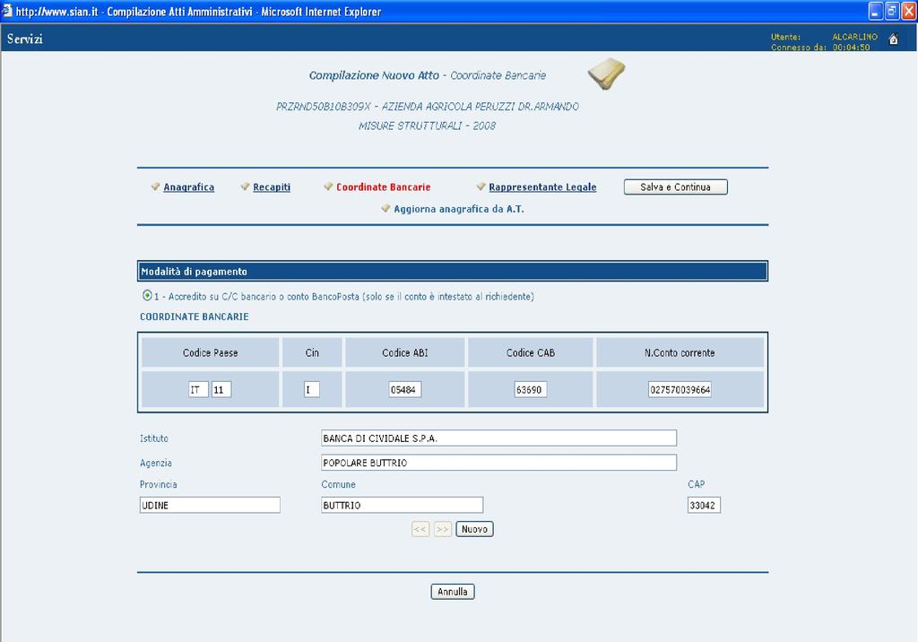 9-44 le coordinate bancarie con la possibilità di