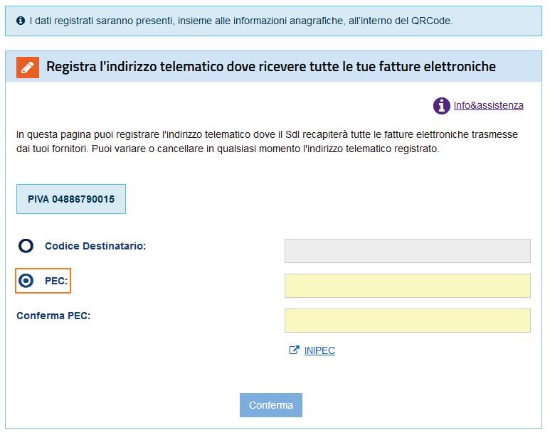 REGISTRAZIONE DELLE MODALITA DI RICEZIONE