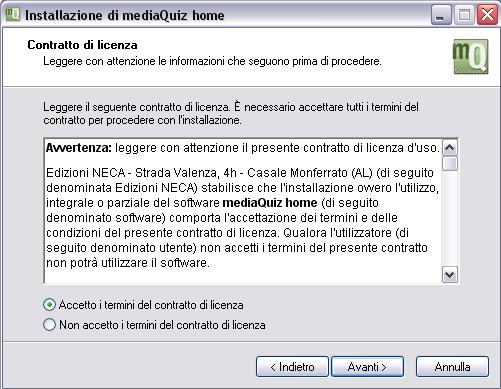 4) per proseguire devi accettare le condizioni del contratto di licenza d'uso (Finestra 2)