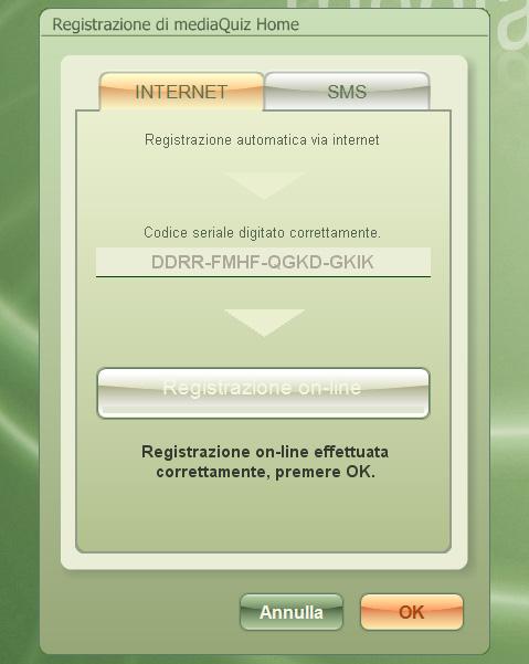Registrazione del software La prima volta che avvii mediaquiz Home ti verrà richiesto di registrare il codice seriale che puoi leggere all interno della confezione di cartoncino; questa operazione la