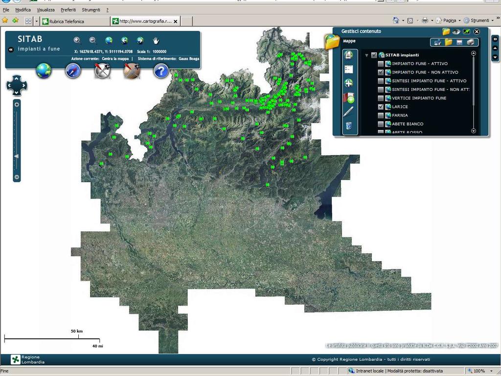 In verde: i tagli boschivi interessanti il larice (Larix decidua)